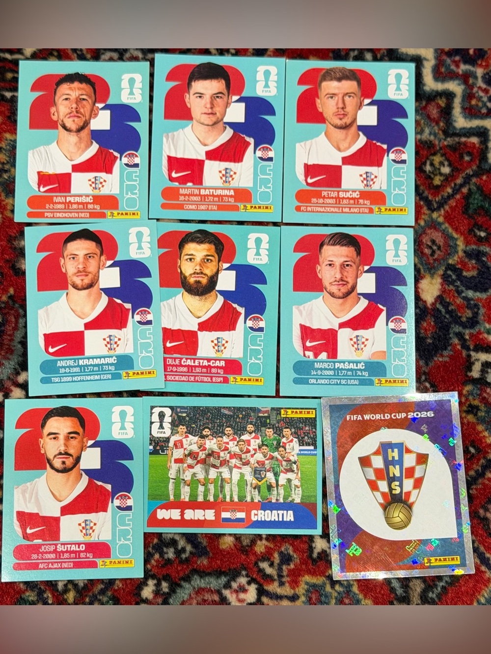 WORLD CUP 2026 PANINI STICKER.CROATIA SOCCER TEAM.LOT OF 9 STICKERS.BRASIL Edi
